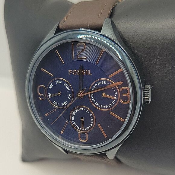 Fossil Suitor BQ3225 Women's Brown Leather Blue Analog Dial Quartz Watch BC98 - Picture 3 of 11